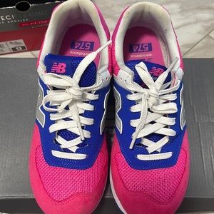 Pink and blue New Balance sneakers